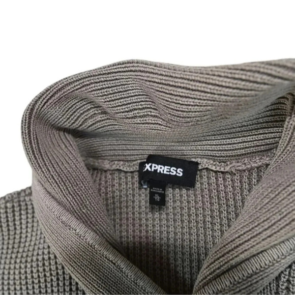 Express Gray Shawl Collar Sweater Men’s XL Ribbed Knit Gorpcore Cyber Y2K - Picture 4 of 8